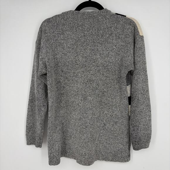 Crystal-Kobe Vintage Color Block Leaf Silk Angora Rabbit Hair Blend Gray Sweater - Picture 4 of 4